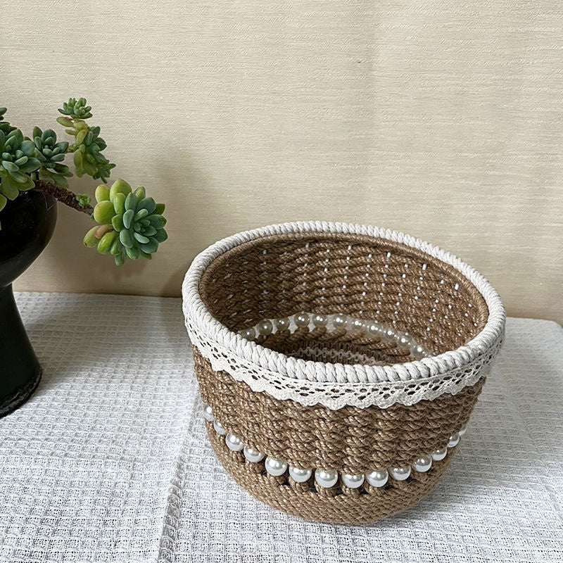 Handmade Storage Basket Woven With Hemp Rope